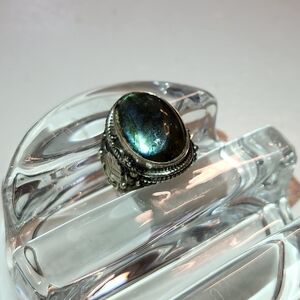 Sterling Silver Labradorite Ring – 925 – Oval Statement – Boho Artisan – Size 8